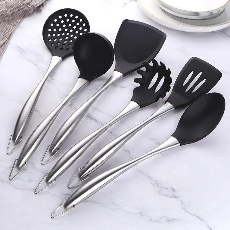 Conjunto de Utensílios de Cozinha de Silicone Antiaderente