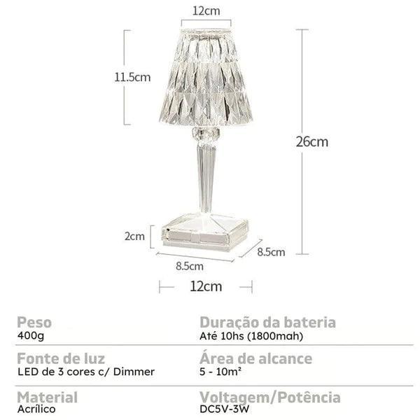 Lâmpada de Mesa Diamante LED Sem Fio