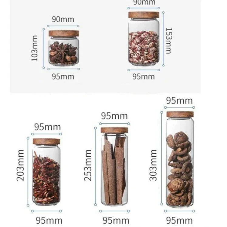 Vasilha de Armazenamento de Vidro com Tampa de Madeira