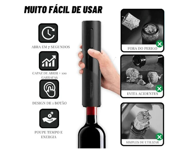 Abridor de Vinho Elétrico Automático com Carregamento USB OnePress