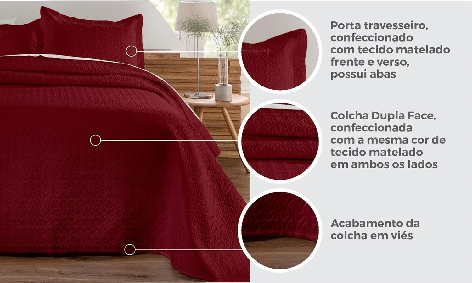 Kit Colcha de Cama Vinho