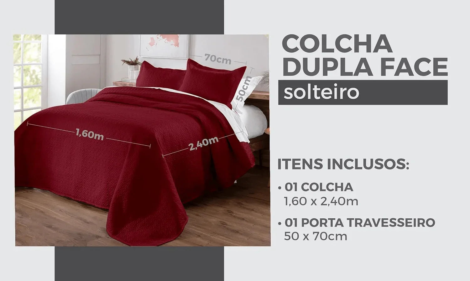 Kit Colcha de Cama Vinho