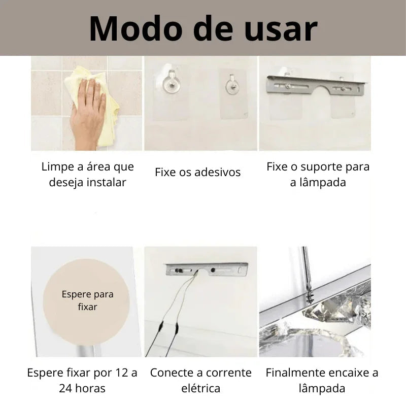 Lâmpada de Parede de Aço Inoxidável com Adesivo de Colagem