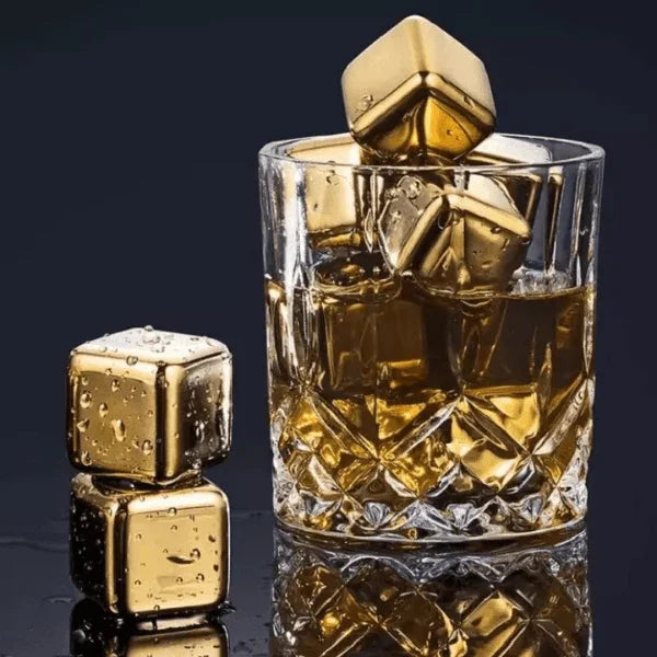 Cubos de Gelo Aço Inox Dourado – Conjunto com Pegador Elegante