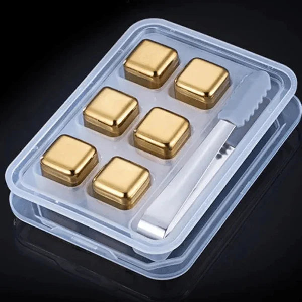 Cubos de Gelo Aço Inox Dourado – Conjunto com Pegador Elegante