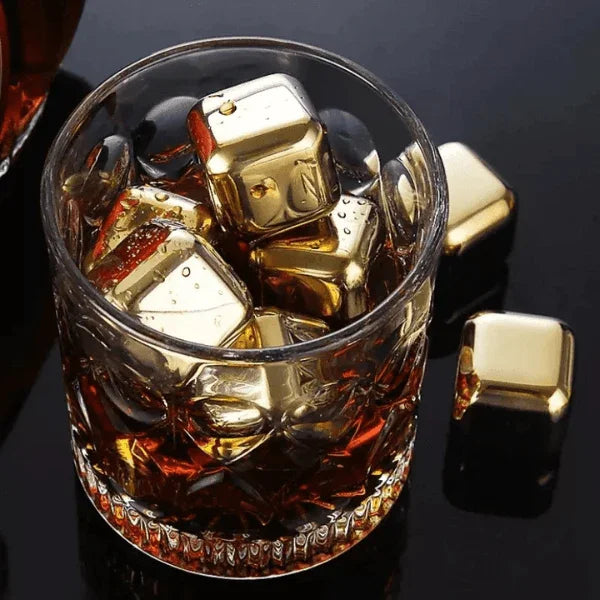 Cubos de Gelo Aço Inox Dourado – Conjunto com Pegador Elegante
