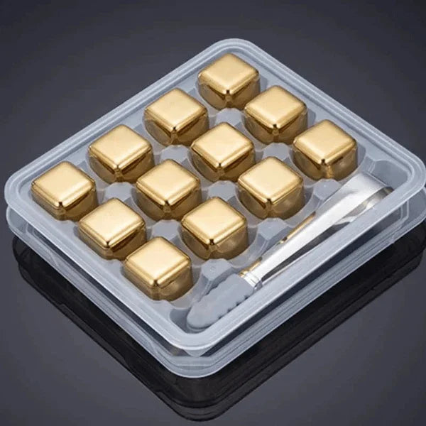 Cubos de Gelo Aço Inox Dourado – Conjunto com Pegador Elegante