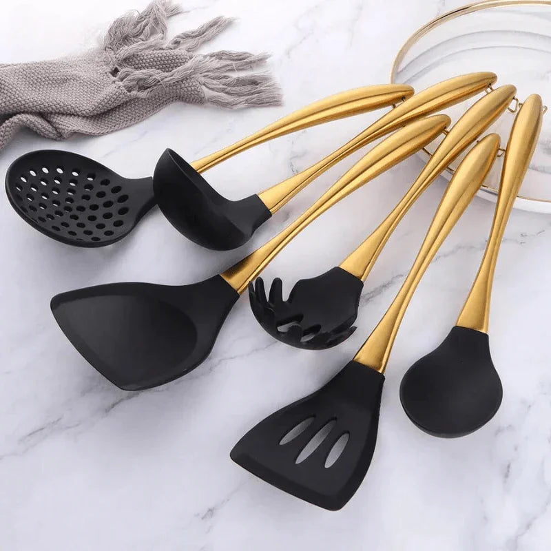 Conjunto de Utensílios de Cozinha de Silicone Antiaderente