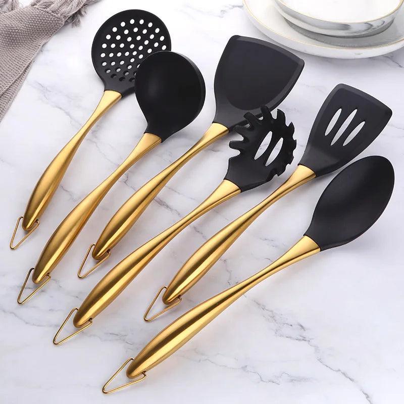 Conjunto de Utensílios de Cozinha de Silicone Antiaderente